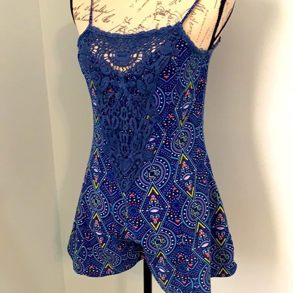 Romper | blue and Geo multi color and embroidery lines | size small - Picture 4 of 5
